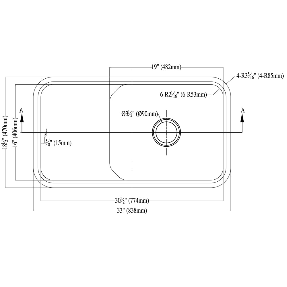 Dawn 33" Stainless Steel Undermount Single Bowl Kitchen Sink With A Stepped Basin Model# DSU3018