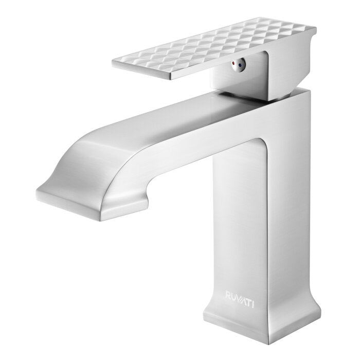 Decora Model: RVF5132BN Ruvati Decora Single Handle Square Art Deco Square Transitional Bathroom Faucet in Brushed Nickel – RVF5132BN
