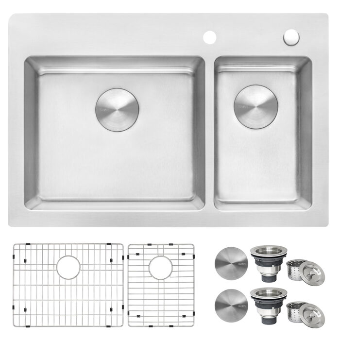 Modena Model: RVM5173 Ruvati 33 x 22 inch Drop-in Topmount Kitchen Sink 16 Gauge Stainless Steel 70/30 Double Bowl – RVM5173