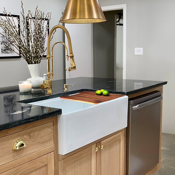 Nantucket Sinks - 33" Fireclay Reversible Workstation Farmhouse Fireclay Sink with Included Accessories Model# T-PS33W