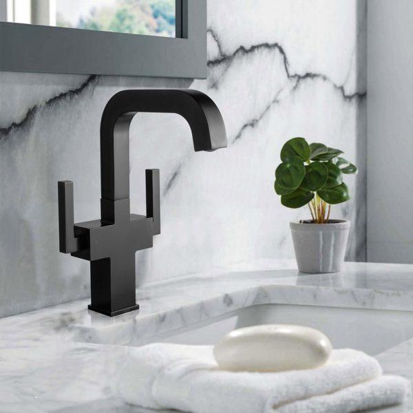 Oakland Two Handles Bathroom Sink Faucet with Pop Up Drain in Matte Black Model# KSB1216MB