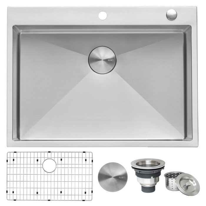 Tirana Pro Model: RVH8009 Ruvati 30 x 22 inch Drop-in Topmount 16 Gauge Stainless Steel Rounded Corners Kitchen Sink Single Bowl – RVH8009