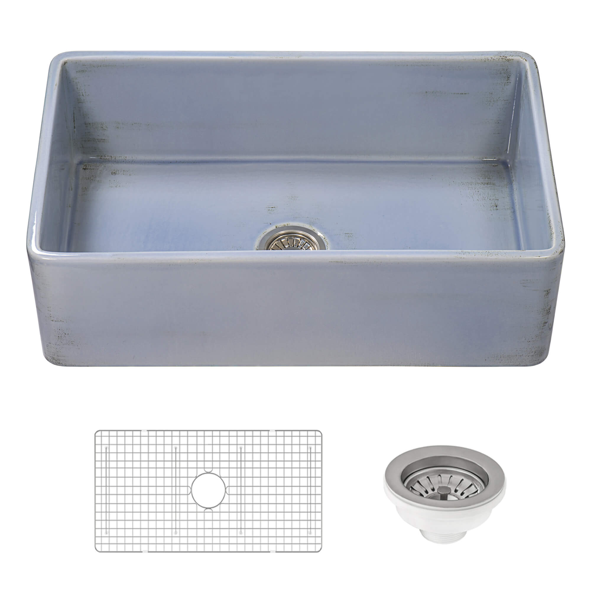 Fiamma Ruvati 33" Fireclay Distressed Finish Farmhouse Apron-Front Kitchen Sink Reversible – Coastal Blue – Model# RVL2300SB