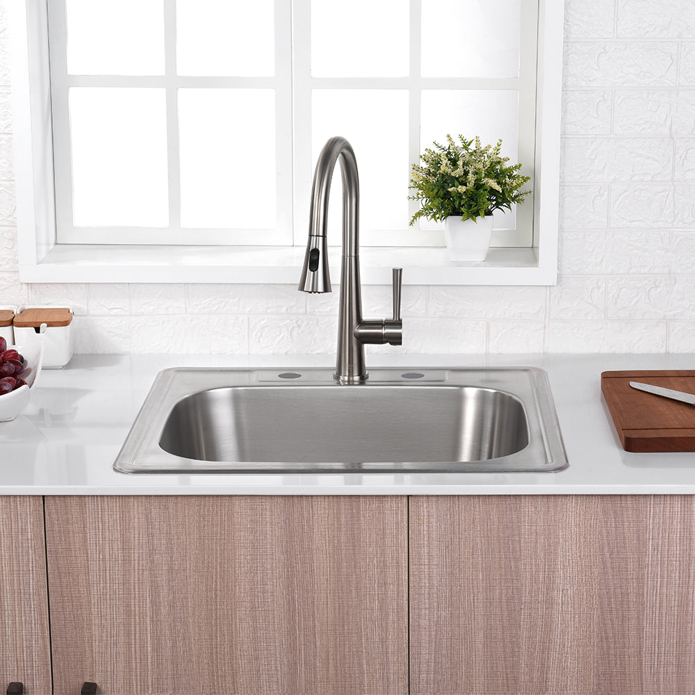 Oakland 25″x22″x6″ Drop-In Top Mount Stainless Steel Single 3 Hole Bowl Kitchen Sink Model# KST25226B-3