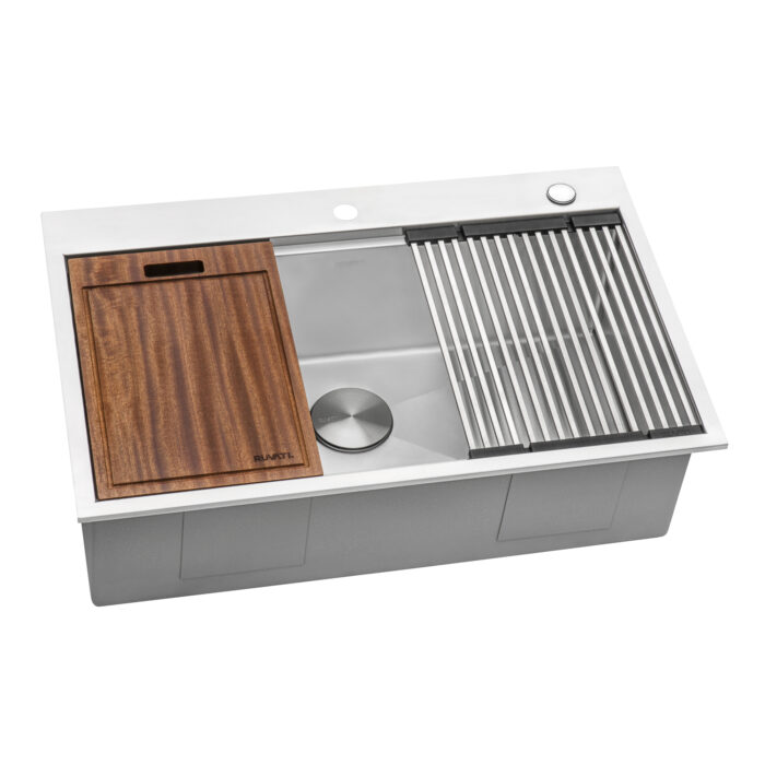 Siena Ruvati 33" x 22" Workstation Ledge Drop-in 16 Gauge Rounded Corners Stainless Steel Kitchen Sink Single Bowl – Model # RVH8003