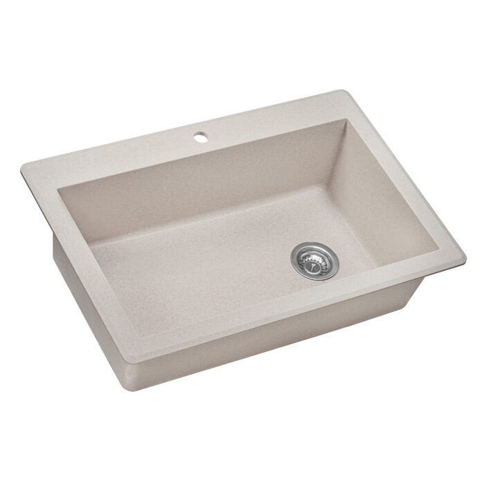 epiGranite Model: RVG1033CS Ruvati 33 x 22 inch epiGranite Drop-in Topmount Granite Composite Quartz Single Bowl Kitchen Sink – Caribbean Sand – RVG1033CS