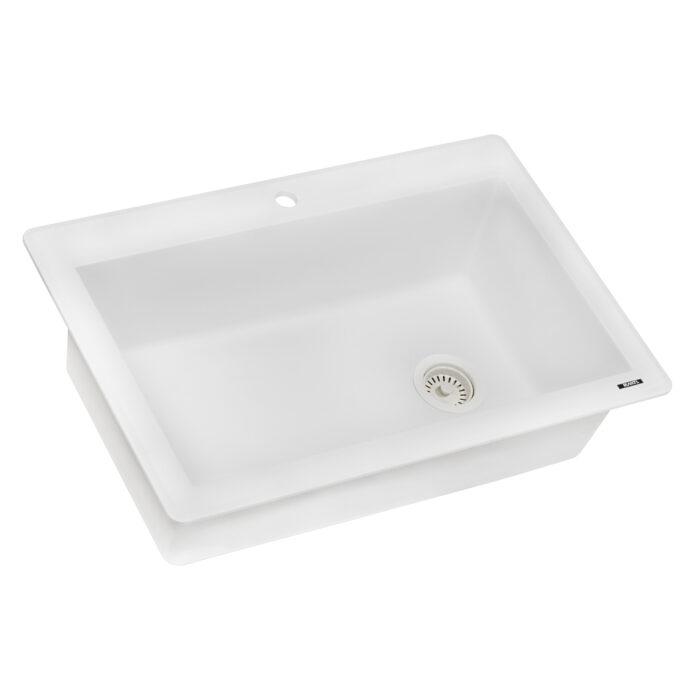 epiGranite Model: RVG1033WH Ruvati 33 x 22 inch epiGranite Drop-in Topmount Granite Composite Quartz Single Bowl Kitchen Sink – Arctic White Matte – RVG1033WH