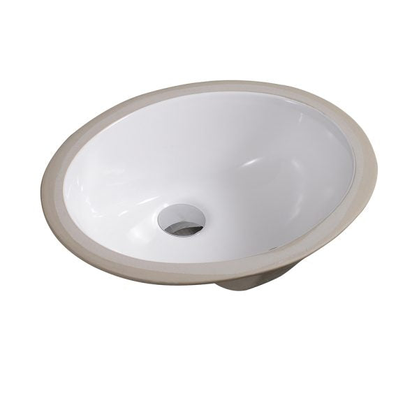 Oakland 15″ x 12″ White Oval Undermount Ceramic Bathroom Sink with Overflow Drain – Model# LVU1512W