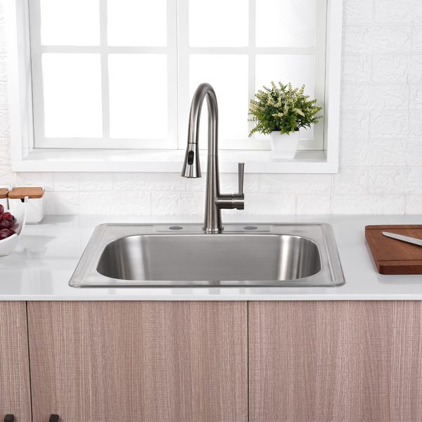 Oakland 25″x22″x9″ Drop-In Top Mount Stainless Steel Single Bowl Kitchen Sink 18 Gauge 3 Hole Model# KST25229T-3