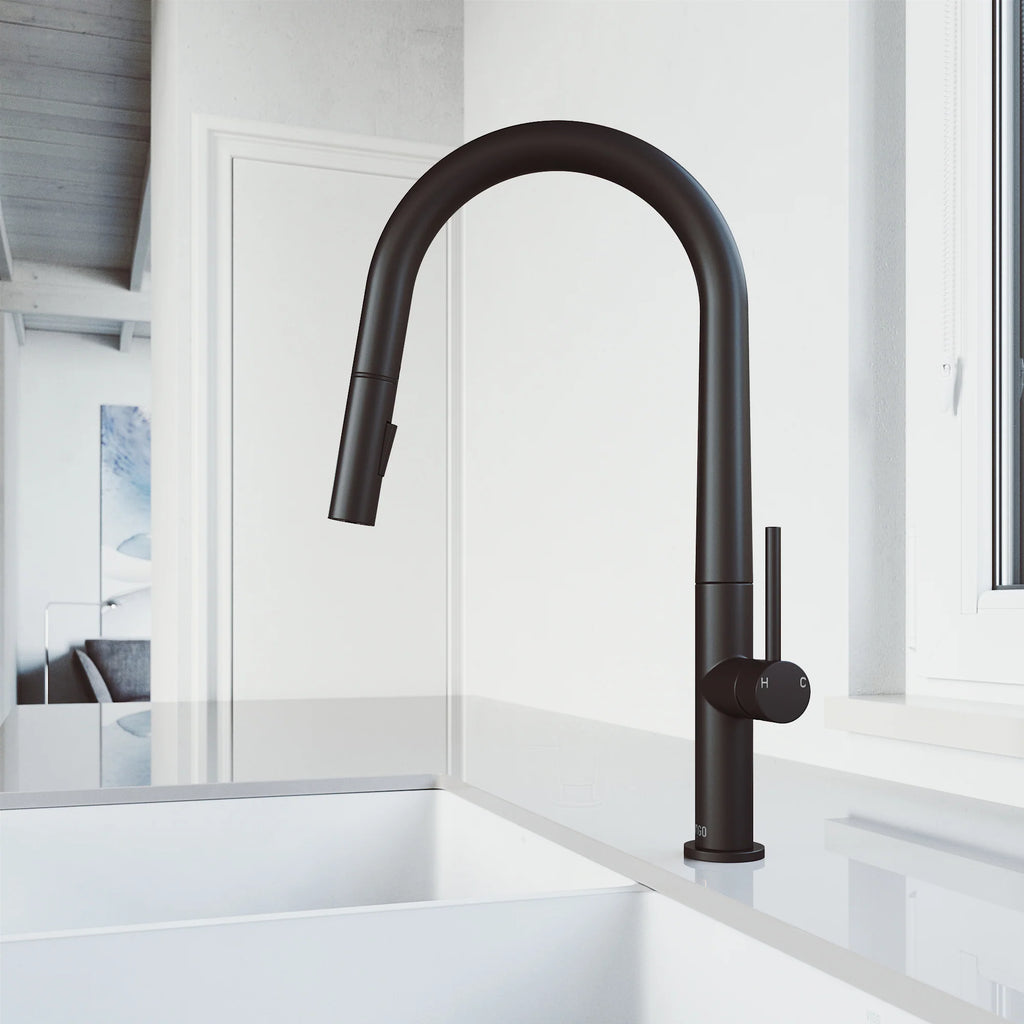 VIGO - Greenwich 18 in. Single Handle Pull-Down Kitchen Faucet In Matte Black Finish Model# VG02029SMB