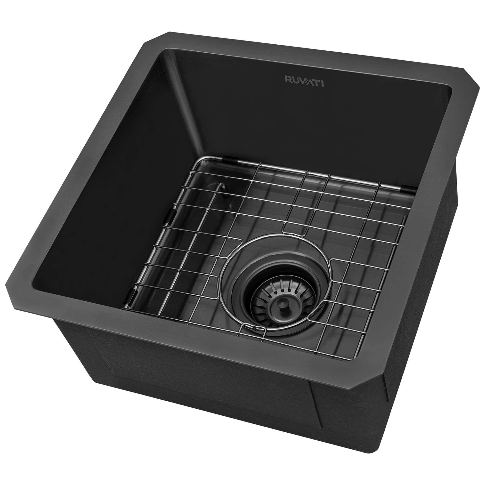 Terraza Ruvati 15" Gunmetal Black Stainless Steel Undermount Bar Prep 16 Gauge Kitchen Sink – Model# RVH7015BL