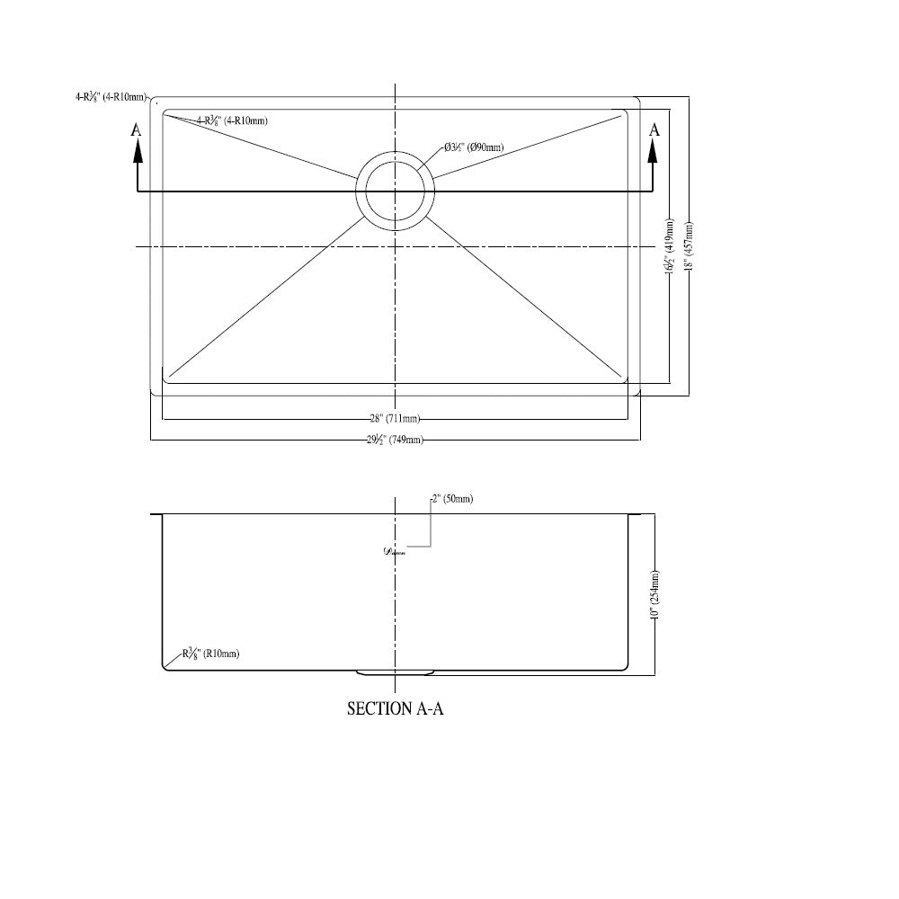 Dawn Extra Small Corner Radius Stainless Steel Undermount Single Bowl Kitchen Sink Model# XSR251610