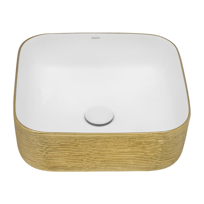 Pietra Model: RVB1414WG Ruvati 15 x 15 inch Bathroom Vessel Sink Gold Decorative Art Above Vanity Counter White Ceramic – RVB1414WG