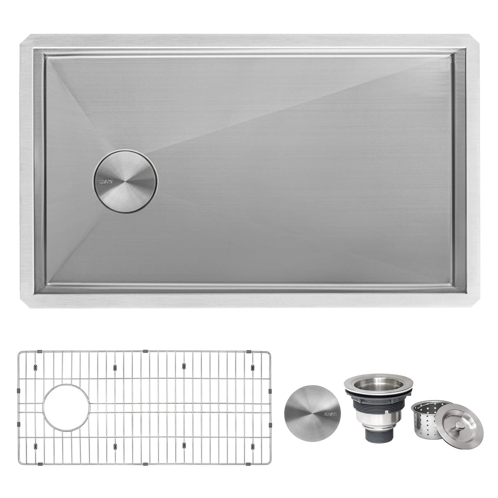 Tribeca Ruvati 30-inch Slope Bottom Offset Drain Undermount Kitchen Sink Single Bowl Stainless Steel – Model # RVH7480
