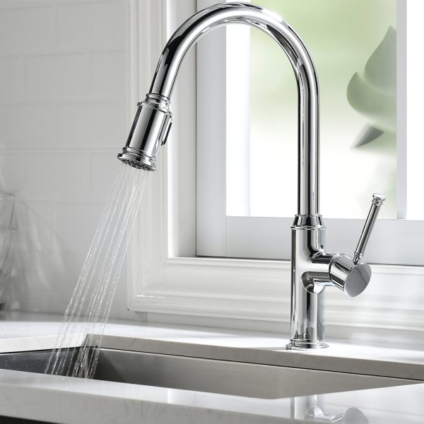 Single Handle Pull-Down 1 Hole Kitchen Faucet in Chrome Model# KSK1124C