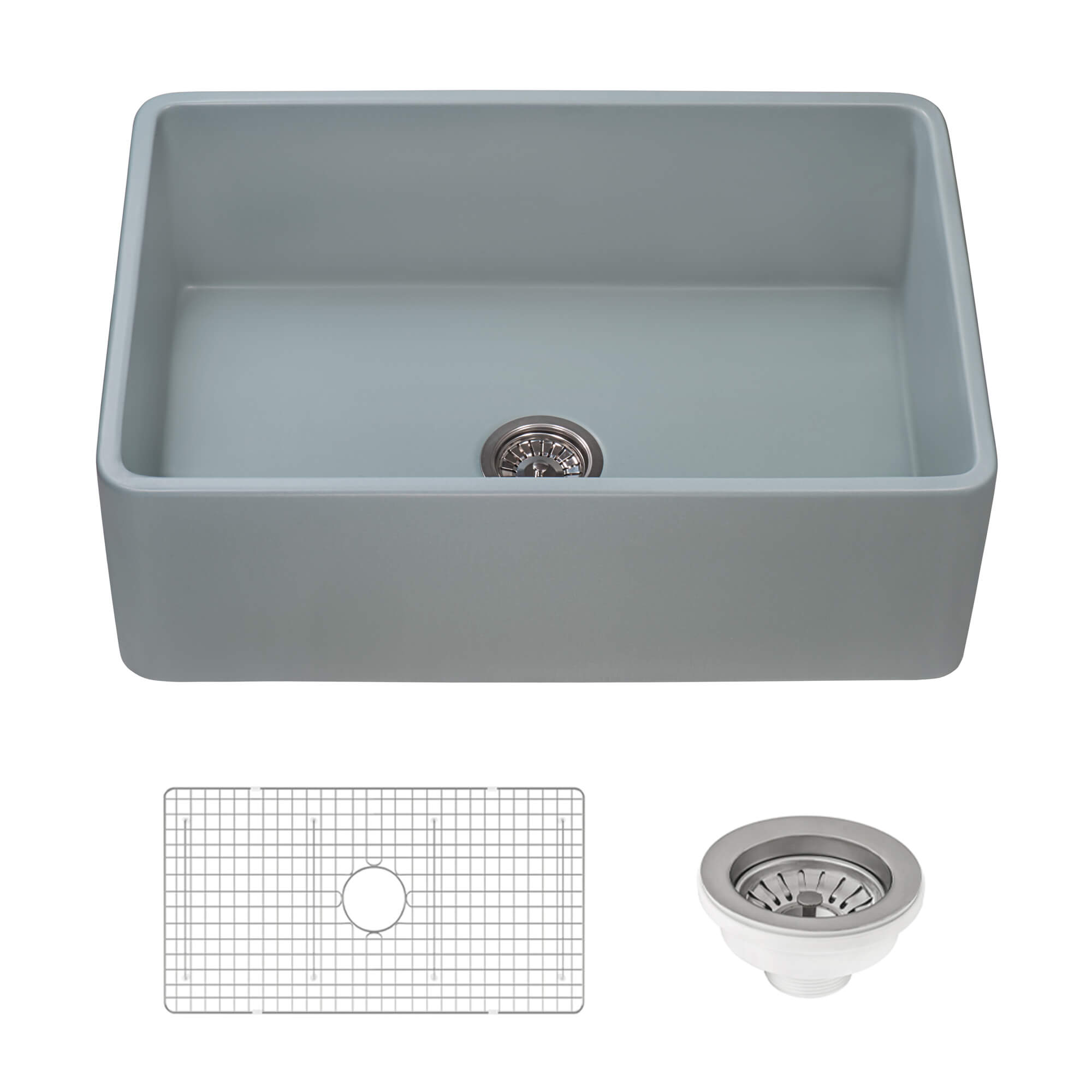 Fiamma Ruvati 33"x 20" Fireclay Reversible Farmhouse Apron-Front Kitchen Sink Single Bowl – Horizon Gray – Model# RVL2300GR