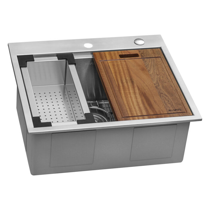 Siena Ruvati 25" x 22" Workstation Drop-in Topmount 16 Gauge Stainless Steel Rounded Corners Ledge Kitchen Sink Single Bowl – Model # RVH8023