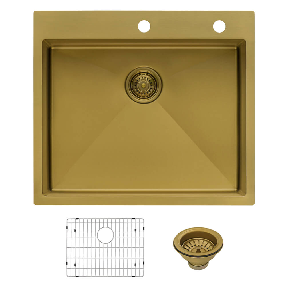 Terraza  Ruvati 25"Matte Gold Drop-in Top Mount Kitchen Sink Single Bowl – Model# RVH5007GG