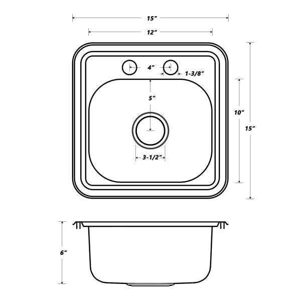 Oakland 15″ Drop-In Top Mount Stainless Steel Single Bowl Bar/Prep Sink with 2 Holes Model# KST15156B-2