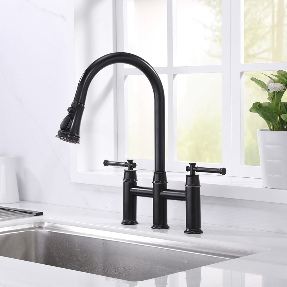 8” Double Handle 3 Hole Kitchen Faucet in Oil Rubbed Bronze – Model# KSK8239RB