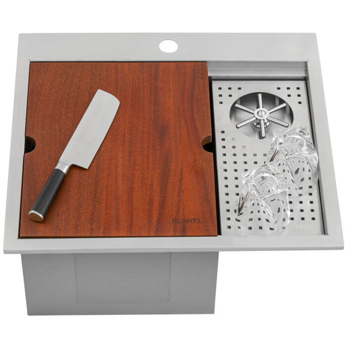 Ibiza Model: RVH8262ST Ruvati Glass Rinser and Sink Combo 22" Workstation for Wet Bar Bottle Washer Drop in Top Mount – Model# RVH8262ST