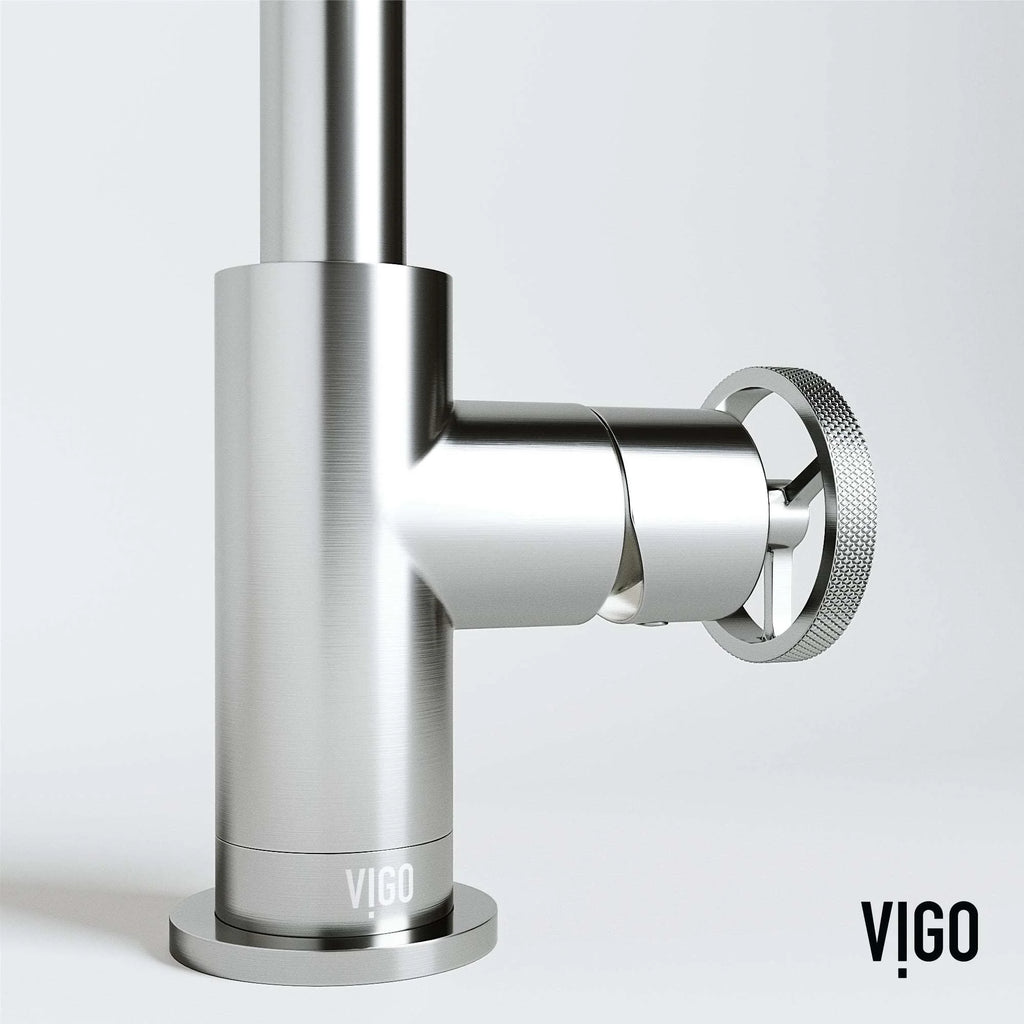 VIGO - Cass Single Hole Bathroom Faucet with Knurled Wheel Handle In Brushed Nickel Model# VG01047BN