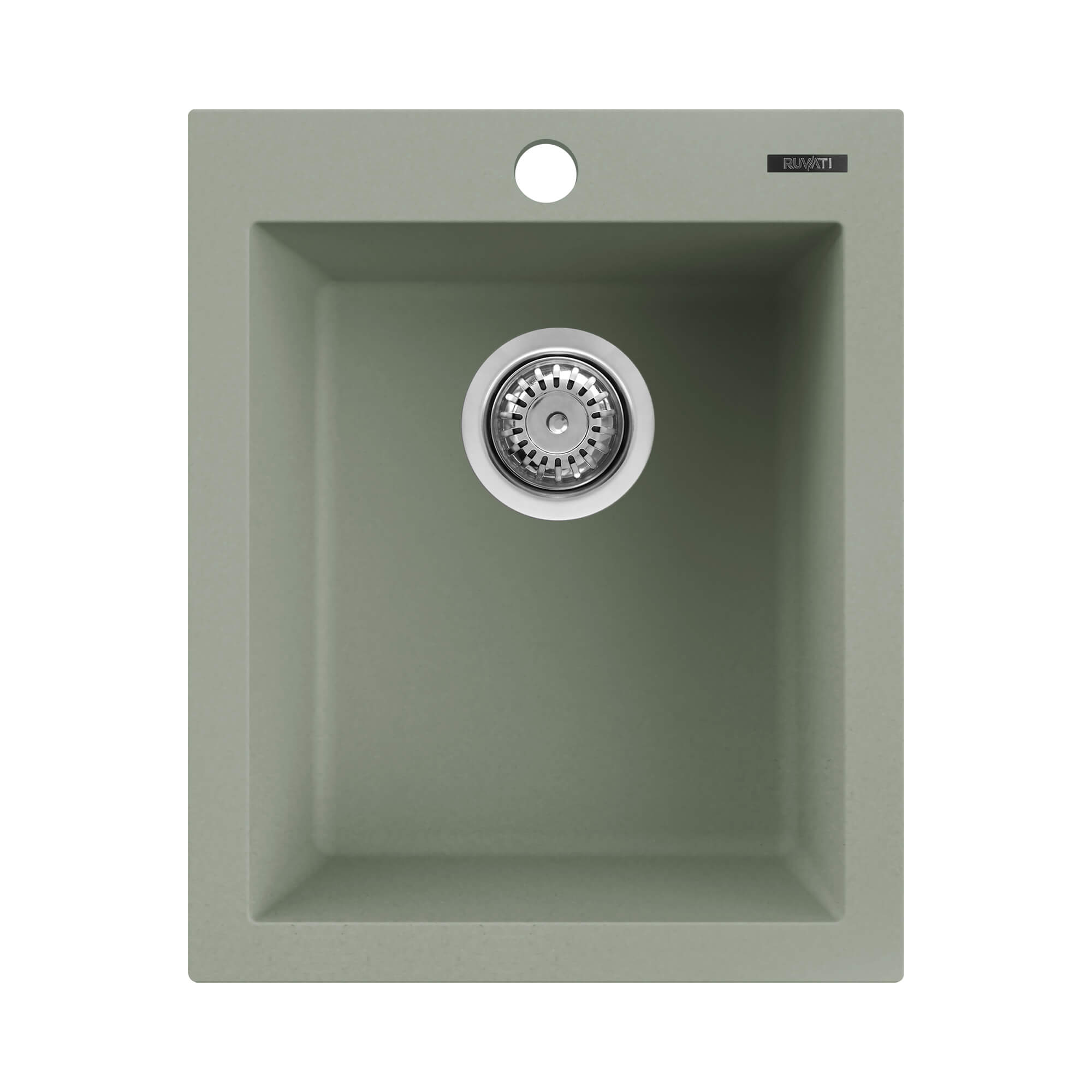epiGranite Model: RVG1016SG Ruvati 16 x 20 inch epiGranite Drop-in Topmount Granite Composite Quartz Single Bowl Wet Bar Prep Sink – Sage Green – RVG1016SG