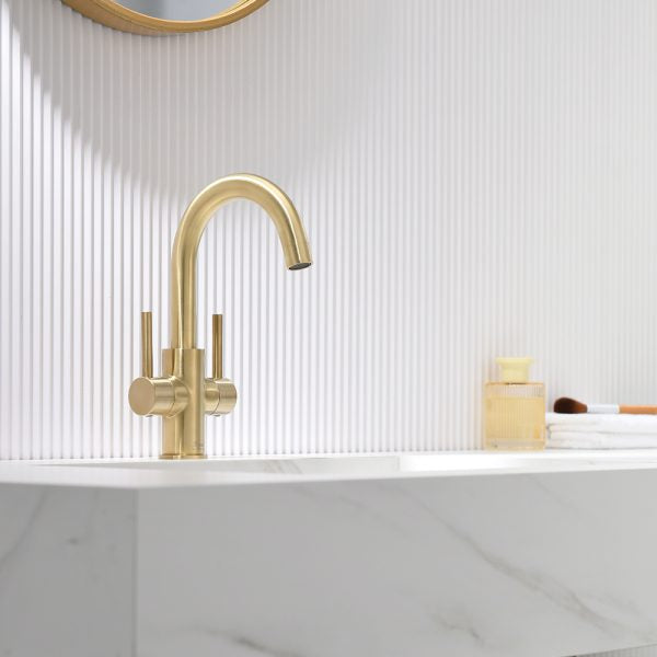Oakland Two Handles Bathroom Sink Faucet with Pop Up Drain in Satin Gold Model#KSB1217SG