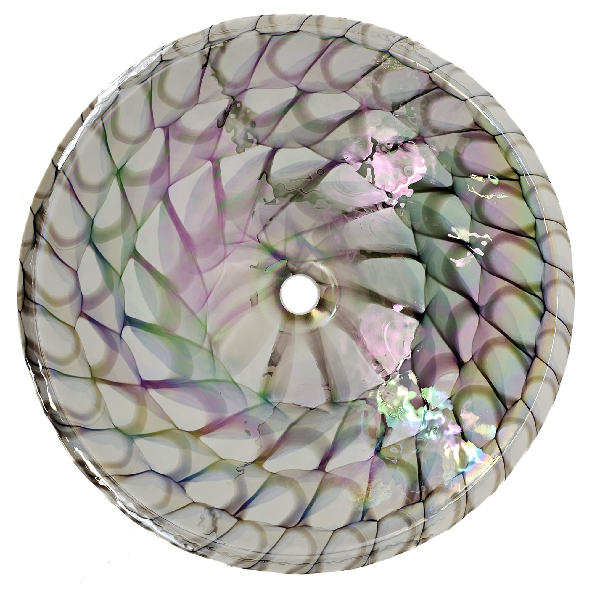 Murano Model: RVB3026 Ruvati 20 inch Murano Glass Art Drop In Round Decorative Pattern Bathroom Sink – Nautilus Brown – RVB3026