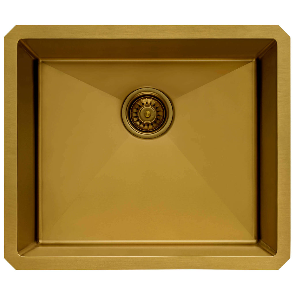 Terraza Ruvati 21-inch Matte Gold Stainless Steel Undermount Bar Prep Kitchen Sink 16 Gauge Rounded Corners Single Bowl – Model# RVH7121GG
