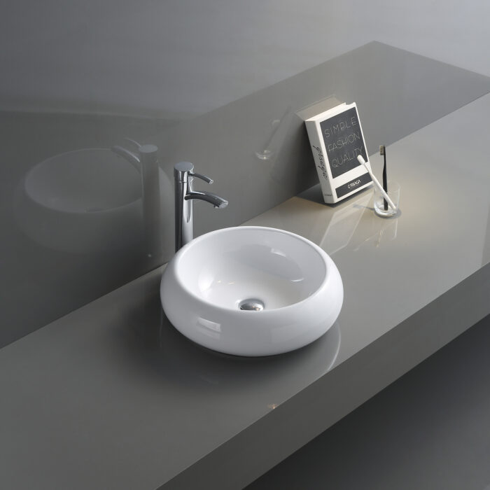 Vista Model: RVB0318 Ruvati 18 inch Round Bathroom Vessel Sink White Above Vanity Counter Circular Porcelain Ceramic – Model# RVB0318