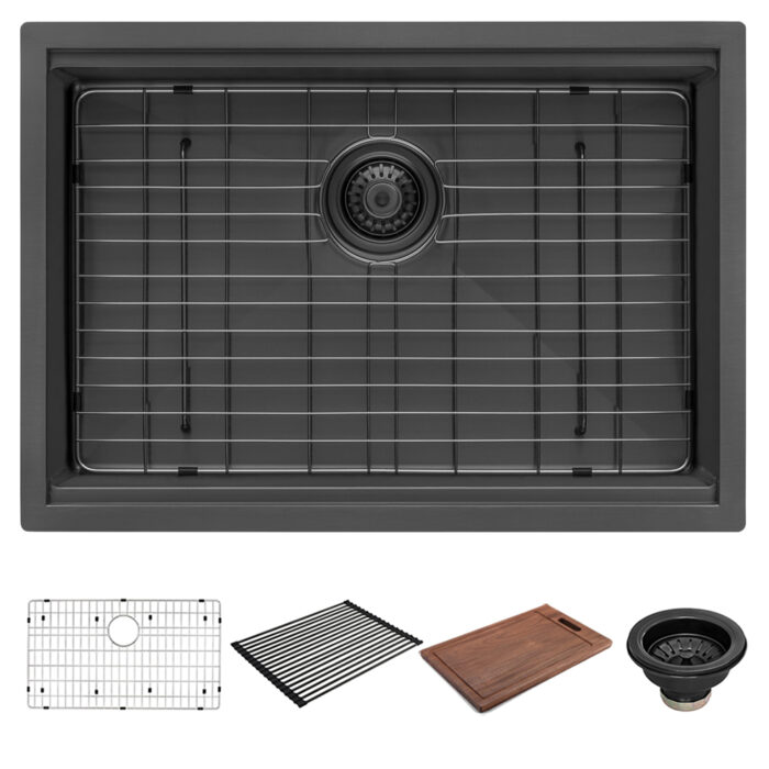 Giana Ruvati 27" Gunmetal Black Stainless Steel Workstation Undermount Kitchen Sink Single Bowl – Model# RVH6527BL