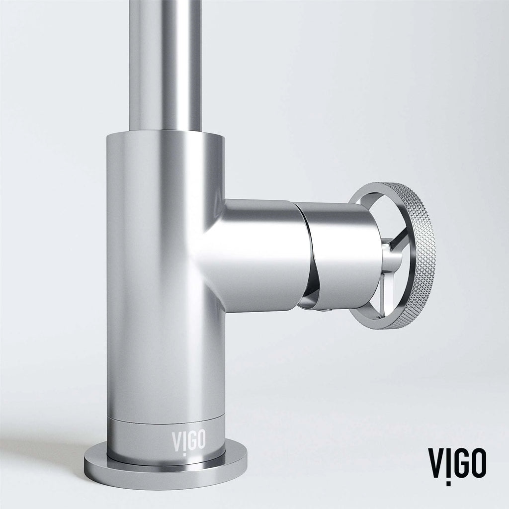 VIGO - Cass Single Hole Bathroom Faucet with Knurled Wheel Handle In Chrome Model# VG01047CH