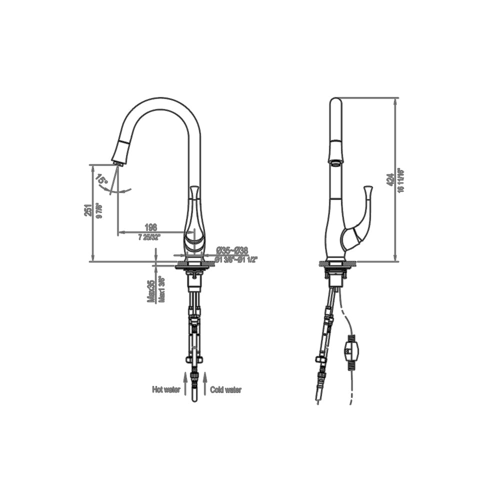 Dawn Single-Lever Pull-Out Kitchen Faucet In Chrome Model# AB50 3084C