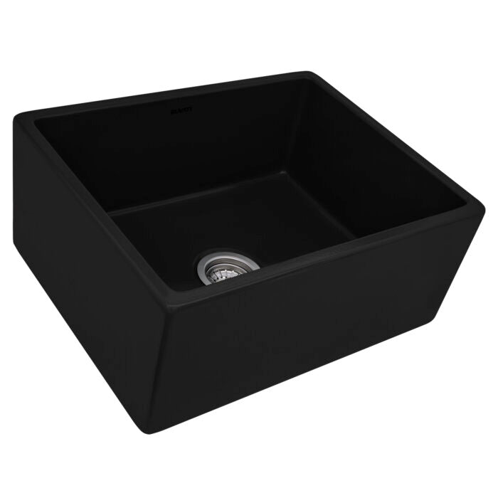 Fiamma Model: RVL2468BK Ruvati 23-inch Fireclay Farmhouse Kitchen Laundry Utility Sink Single Bowl – Glossy Black- RVL2468BK