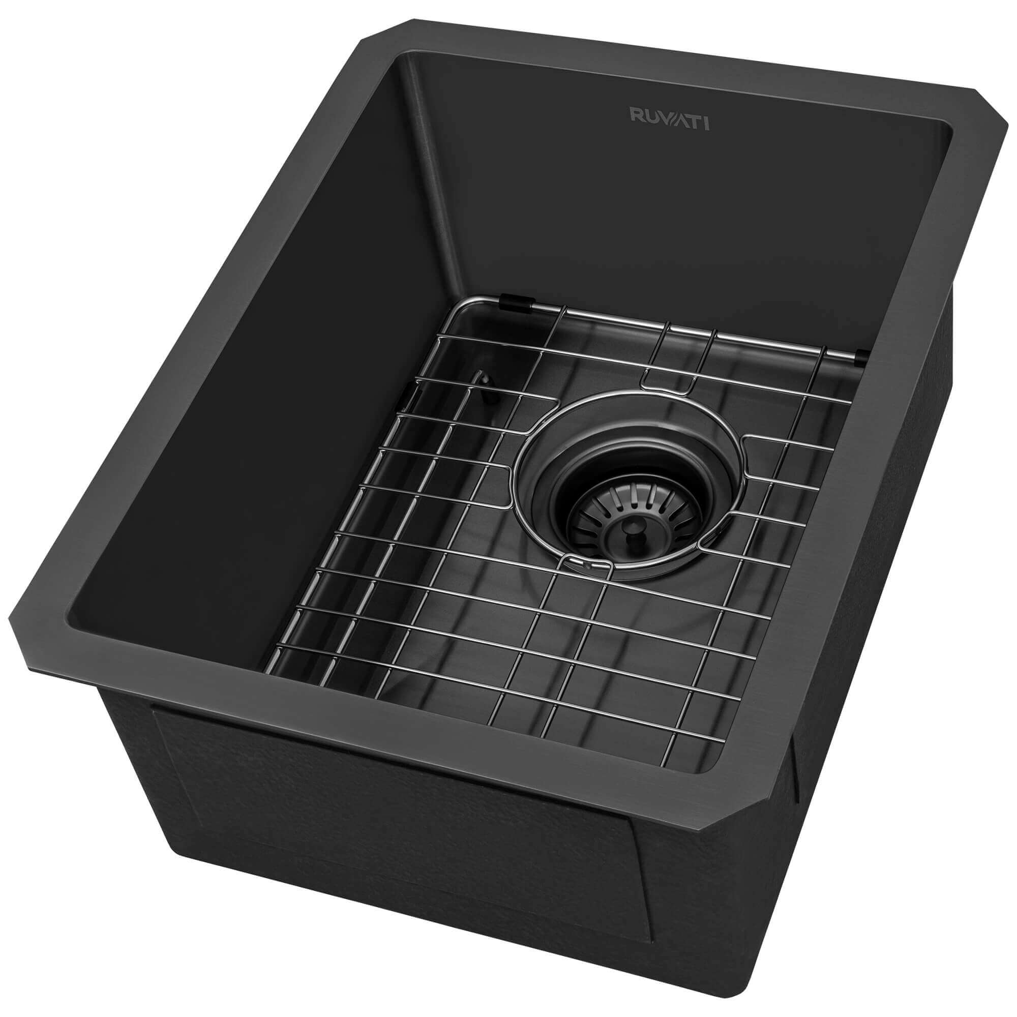 Terraza Ruvati 14" Gunmetal Black Stainless Steel Undermount Bar Prep Sink – Model# RVH7114BL