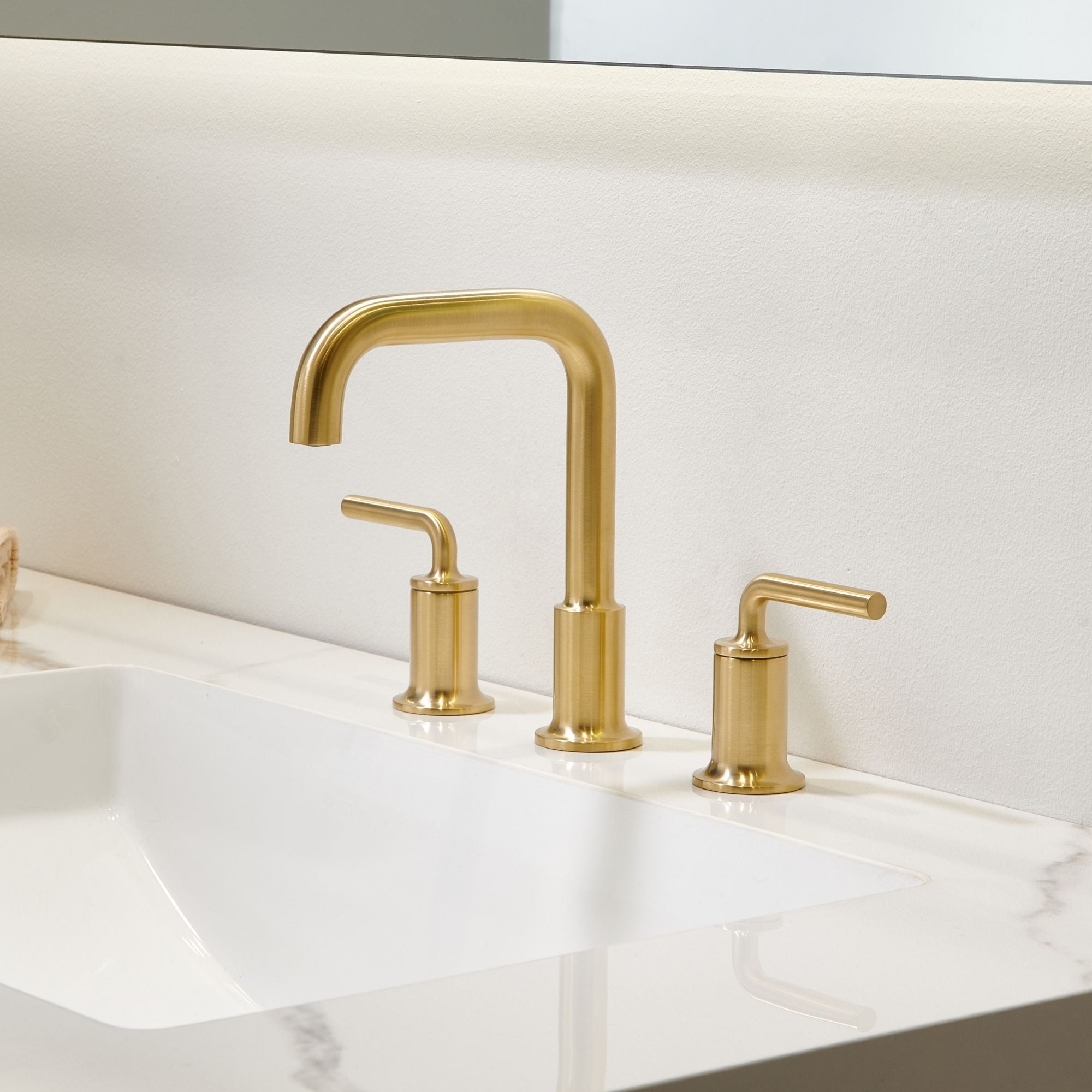 Oakland Wide Spread 2 Handle Bathroom Sink Faucet with Pop Up Drain in Satin Gold – Model #KSB8236SG