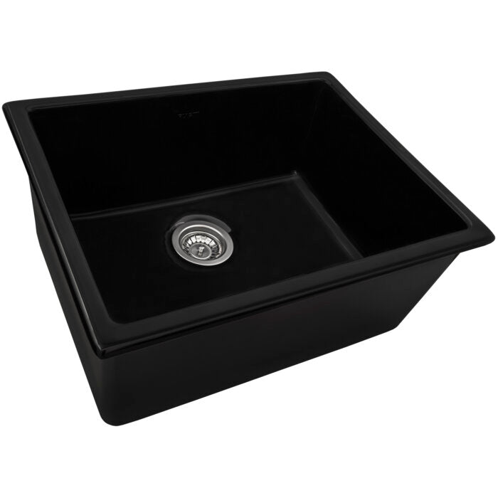 Fiamma Model: RVL2420BK Ruvati 24-inch Fireclay Undermount / Drop-in Topmount Kitchen Sink Single Bowl – Glossy Black – RVL2420BK