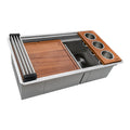 Dual Tier Ruvati 33-inch Workstation Dual Tier Double Bowl Low Divide Undermount 16 Gauge Stainless Steel Kitchen Sink – Model # RVH8255