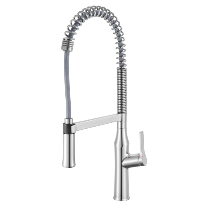 Seneca Model: RVF1233BN Ruvati Seneca Stainless Steel Single Handle Pull Down Kitchen Faucet Tall Spring Commercial with Pre-Rinse Sprayer – RVF1233BN