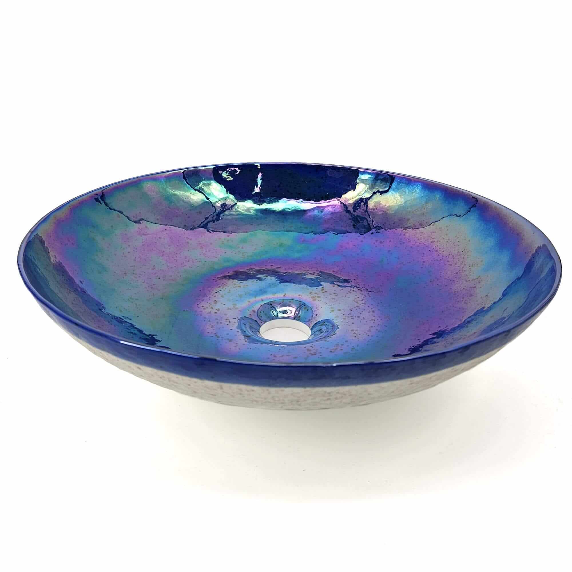Murano Model: RVB3044 Ruvati 16 inch Murano Glass Art Vessel Circle Decorative Pattern Bathroom Sink – Celestial Blue – RVB3044