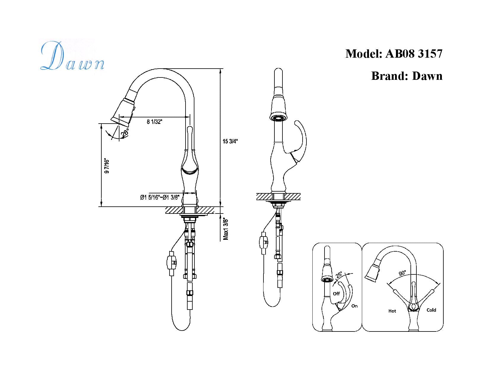 Dawn Single-Lever Pull-Out Kitchen Faucet In Brushed Nickel Model# AB08 3157BN
