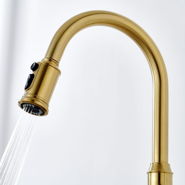Single Handle Pull-Down 1 Hole Kitchen Faucet in Satin Gold Model# KSK1124SG