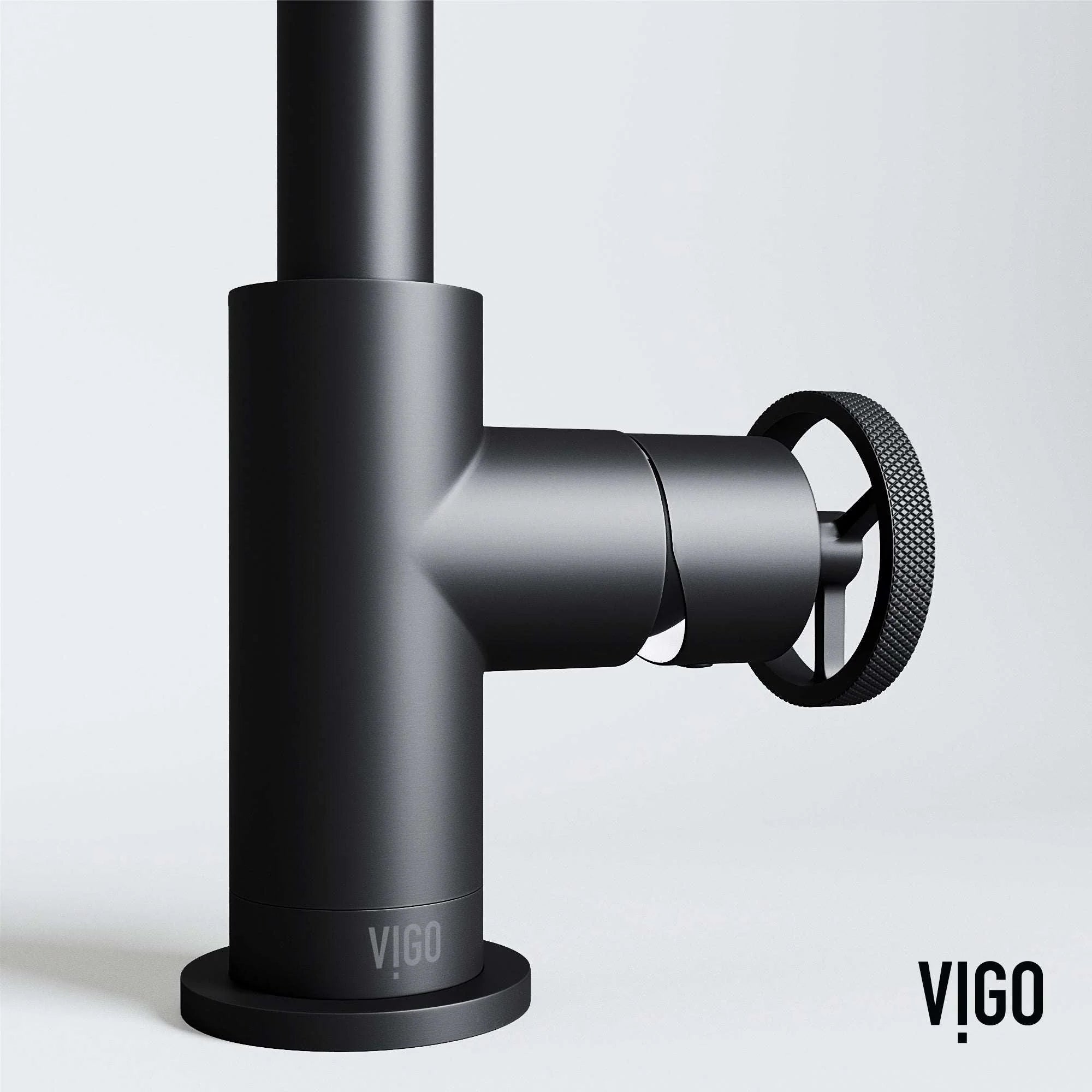 VIGO - Cass Single Hole Bathroom Faucet with Knurled Wheel Handle In Matte Black Model# VG01047MB