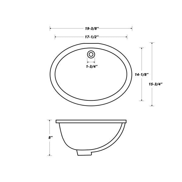 Oakland  17″ x 14″ Black Oval Undermount Ceramic Bathroom Sink with Overflow Drain – Model #LVU1714BK