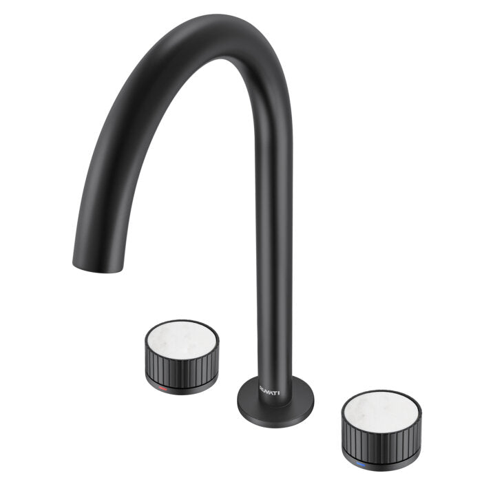 Athena Model: RVF5232MB Ruvati Athena Two Handle Stone Marble Inlay Grooved Widespread Bathroom Faucet in Matte Black- RVF5232MB