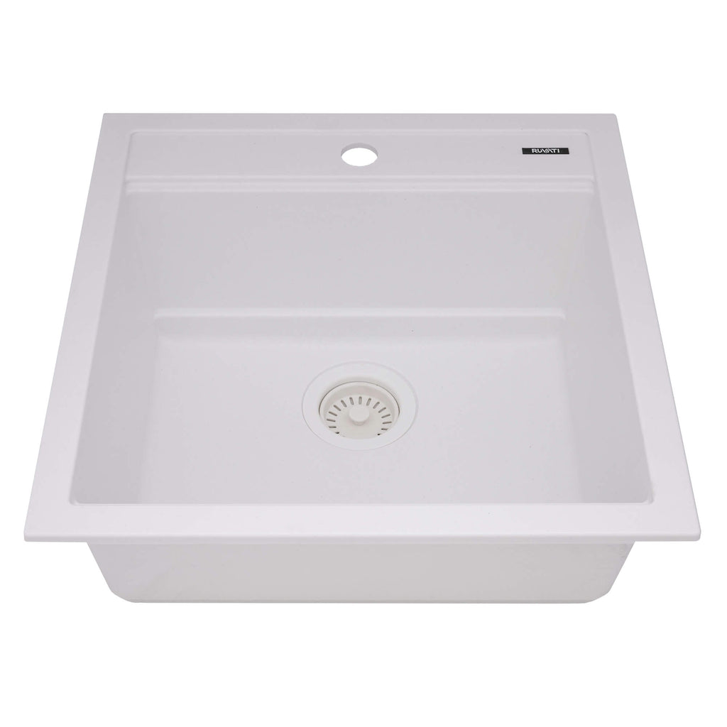 epiCube Model: RVG1620WH Ruvati 20-inch epiCube Granite Composite Quartz Workstation Drop-in Topmount Wet Bar Prep Sink Arctic White Matte – RVG1620WH