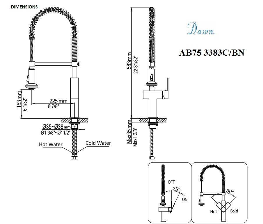 Dawn Single-Lever Pull-Down Spring Spray Kitchen Faucet In Brushed Nickel Model# AB75 3383BN