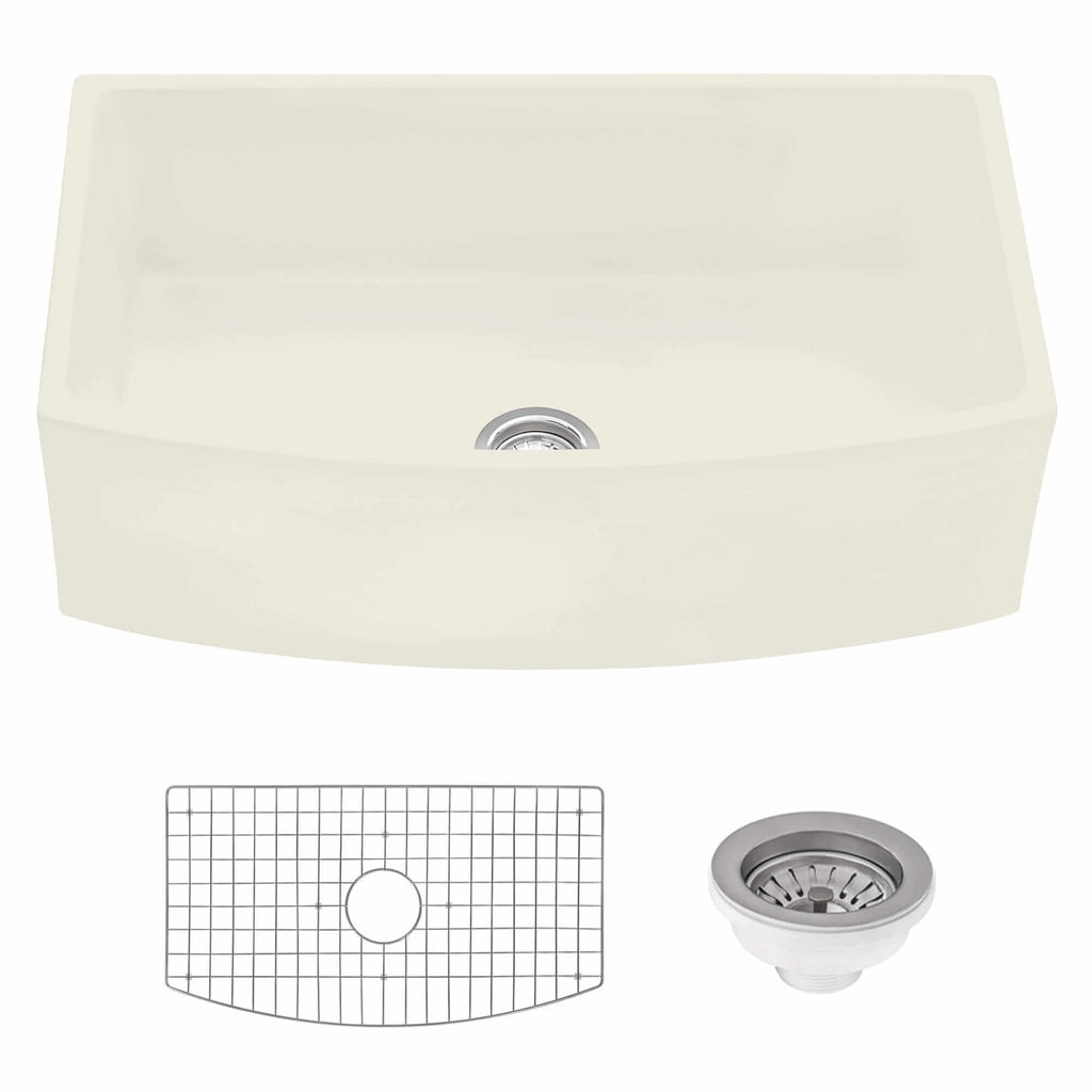 Fiamma Model: RVL2398BS Ruvati 33 inch Fireclay White Farmhouse Kitchen Sink Bow Front Curved Apron Single Bowl – RVL2398BS