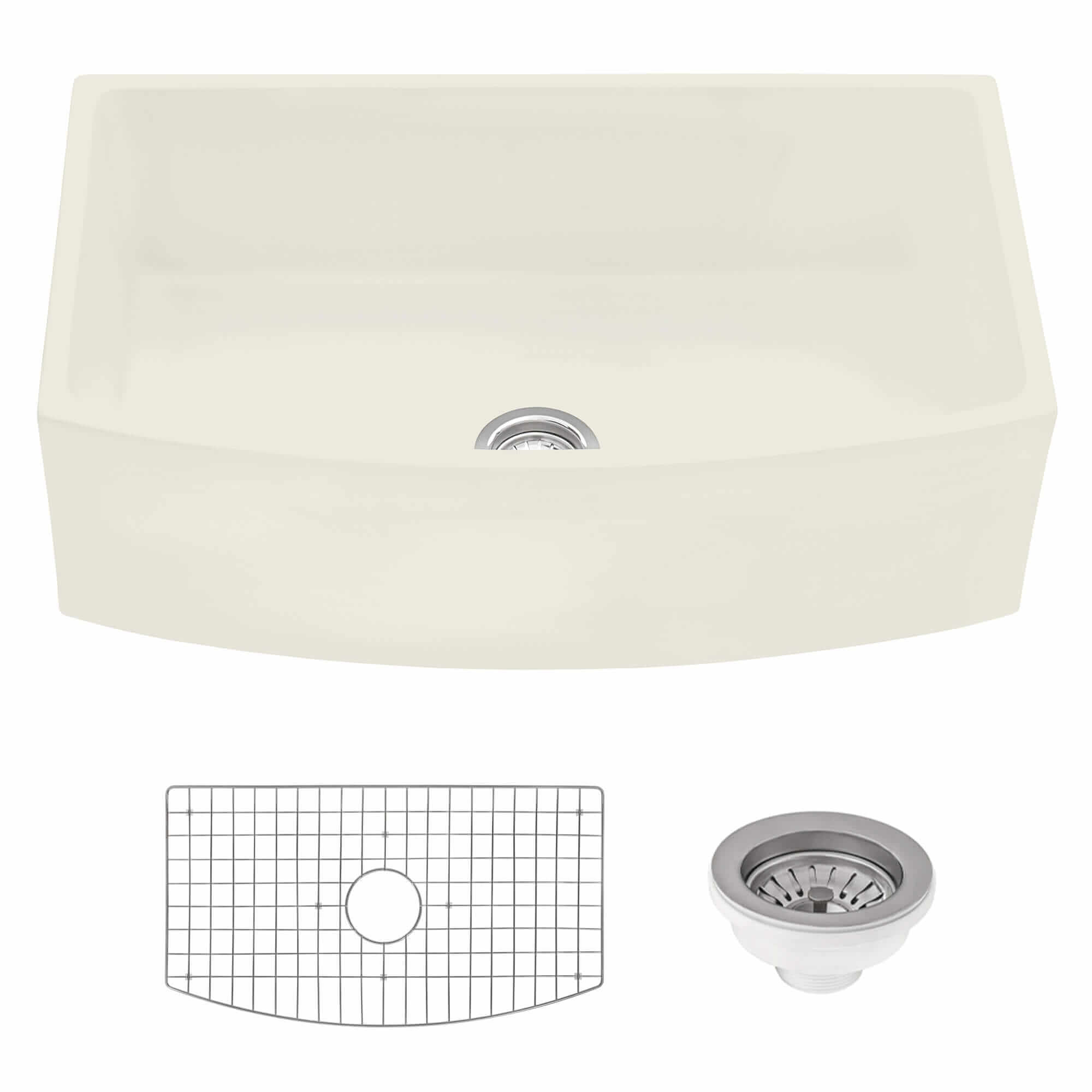 Fiamma Model: RVL2398BS Ruvati 33 inch Fireclay White Farmhouse Kitchen Sink Bow Front Curved Apron Single Bowl – RVL2398BS